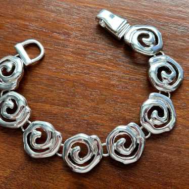 Vintage Silver Tone Spiral Panel Link Bracelet Ma… - image 1