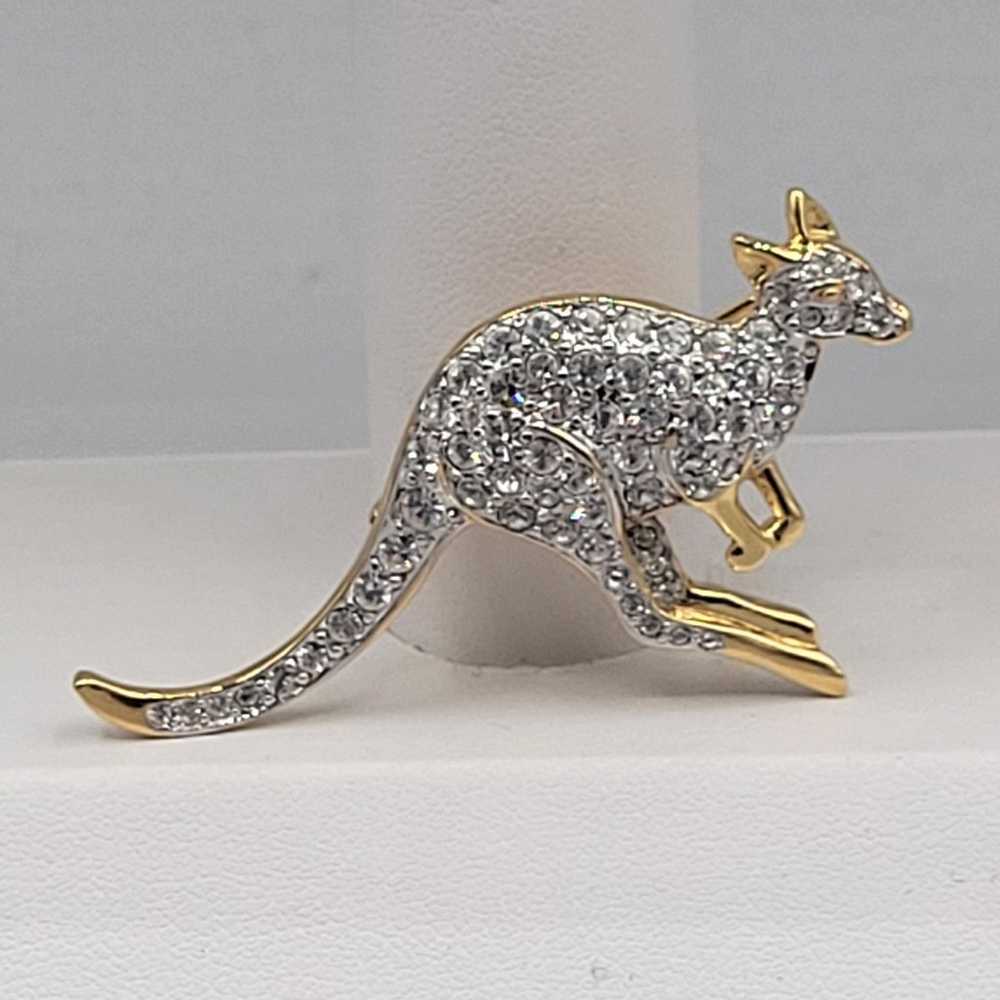 Vintage Kangaroo Gold Tone Rhinestone Pin Brooch - image 1