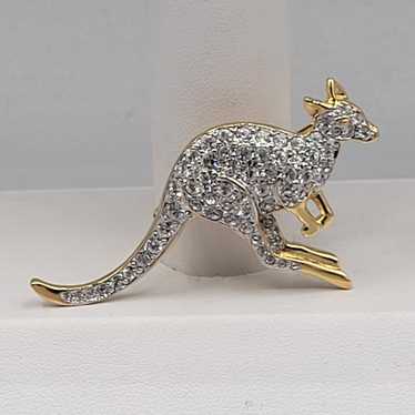 Vintage Kangaroo Gold Tone Rhinestone Pin Brooch - image 1