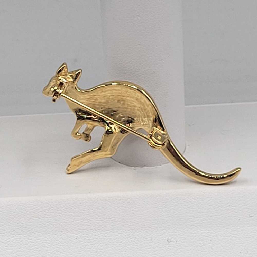 Vintage Kangaroo Gold Tone Rhinestone Pin Brooch - image 2