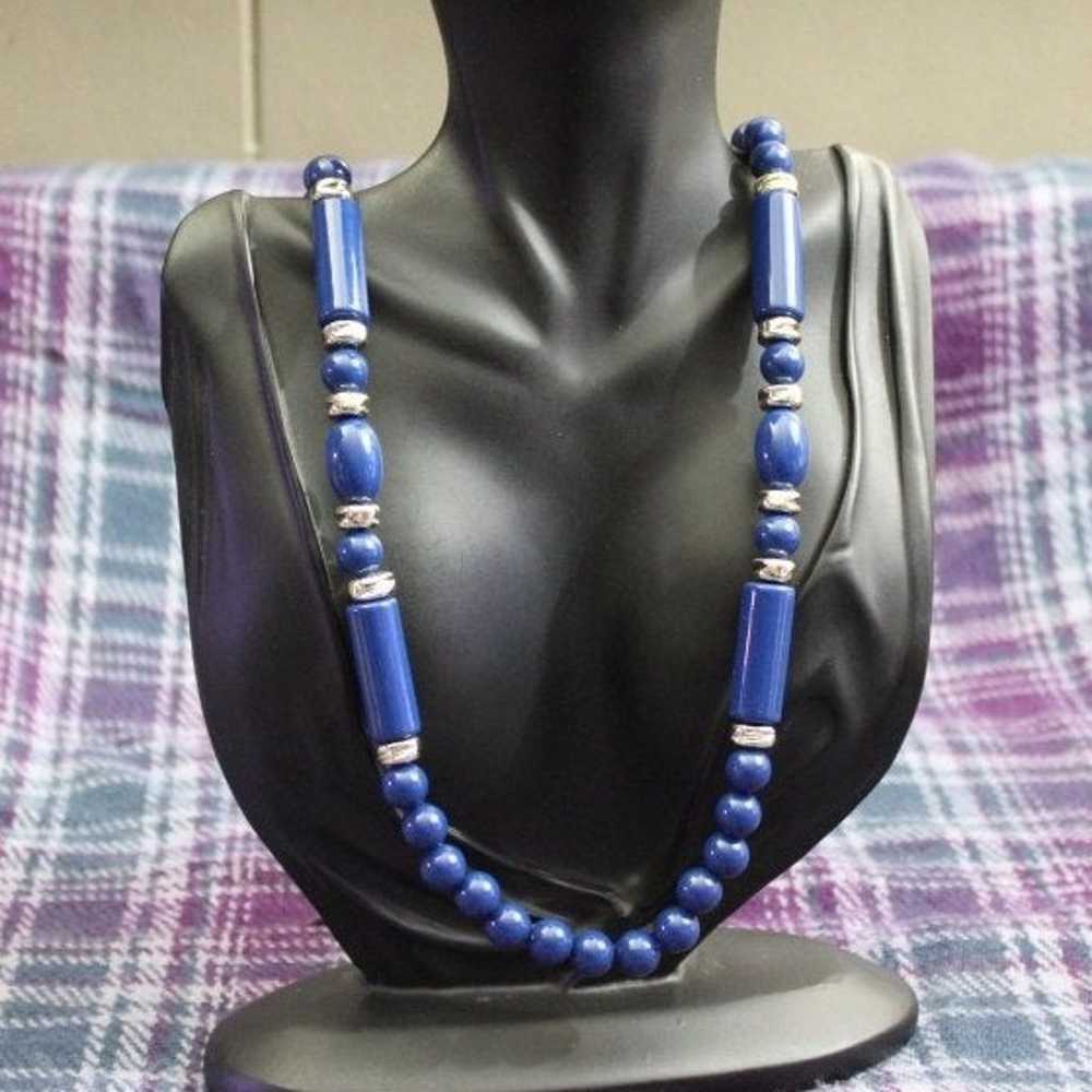 Vintage Blue Beaded Genuine Lucite Necklace - image 1