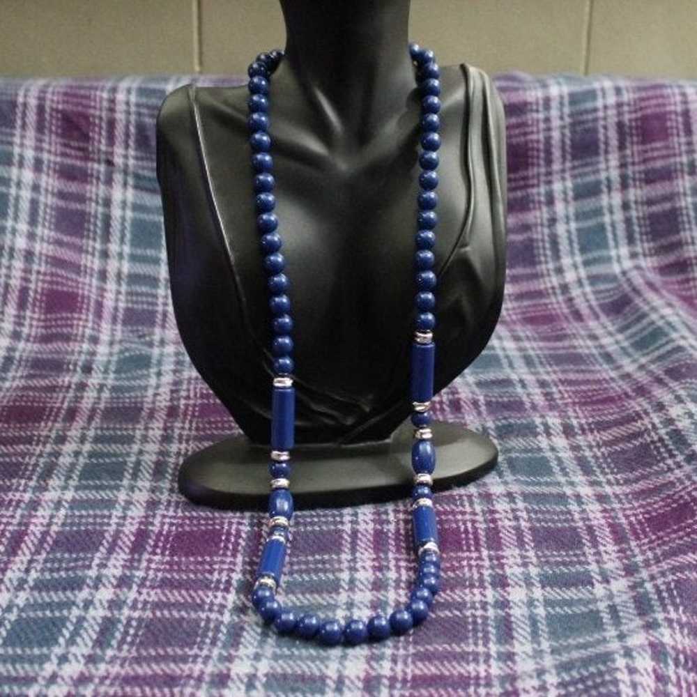 Vintage Blue Beaded Genuine Lucite Necklace - image 2