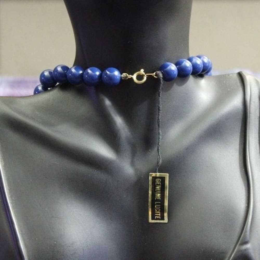 Vintage Blue Beaded Genuine Lucite Necklace - image 3