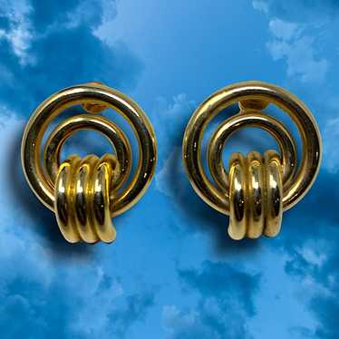 Vintage 1980's Tubular Gold Tone Earrings Pierced… - image 1