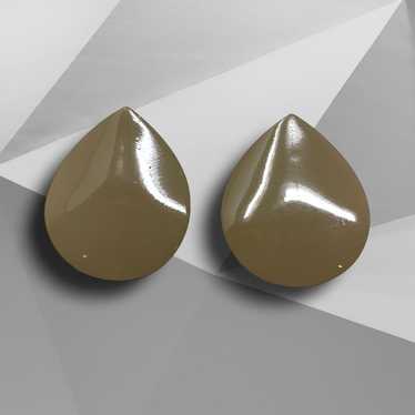 Vintage 1980's Tan Enamel Teardrop Earrings Pierc… - image 1