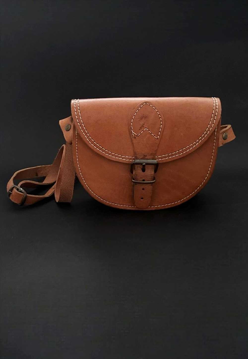 70's Vintage Brown Leather Cross Body Saddle Bag - image 1