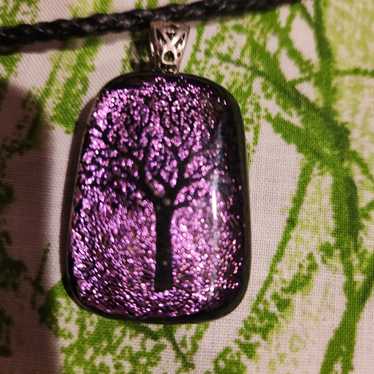 Purple glass like tree pendant - image 1