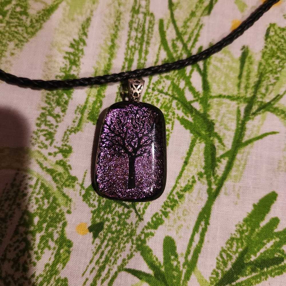 Purple glass like tree pendant - image 2