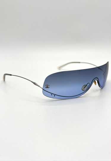 Chanel Sunglasses Rimless Shield Visor Blue Pearl 