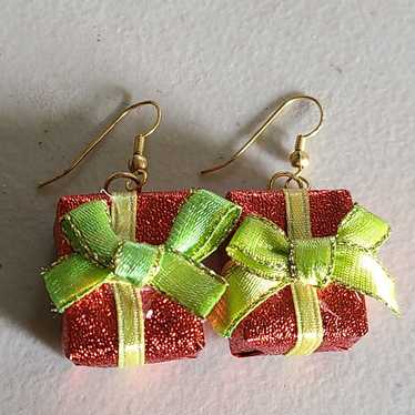 Christmas Present Earrings Vintage, - image 1