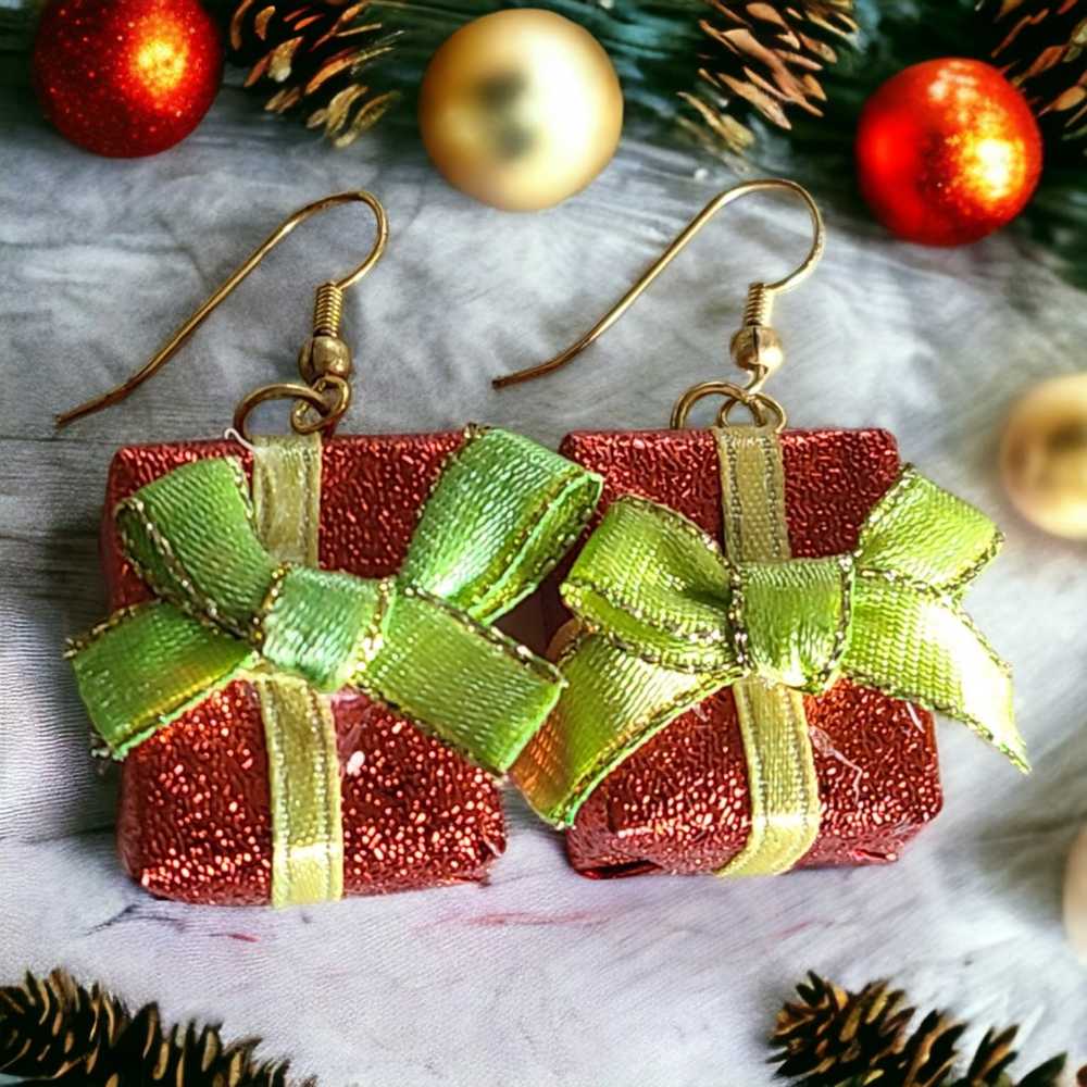 Christmas Present Earrings Vintage, - image 2