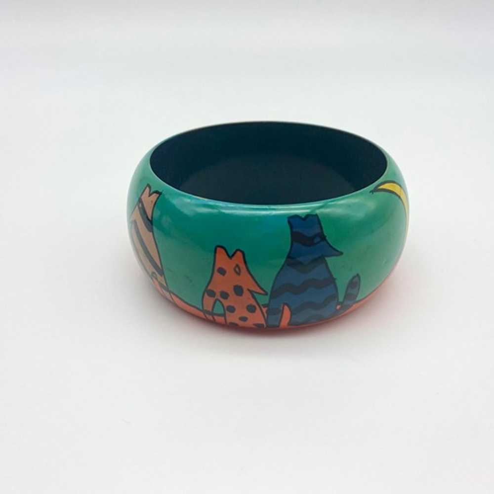 Vintage Hand Painted Wooden Cat Bangle - Vintage … - image 2