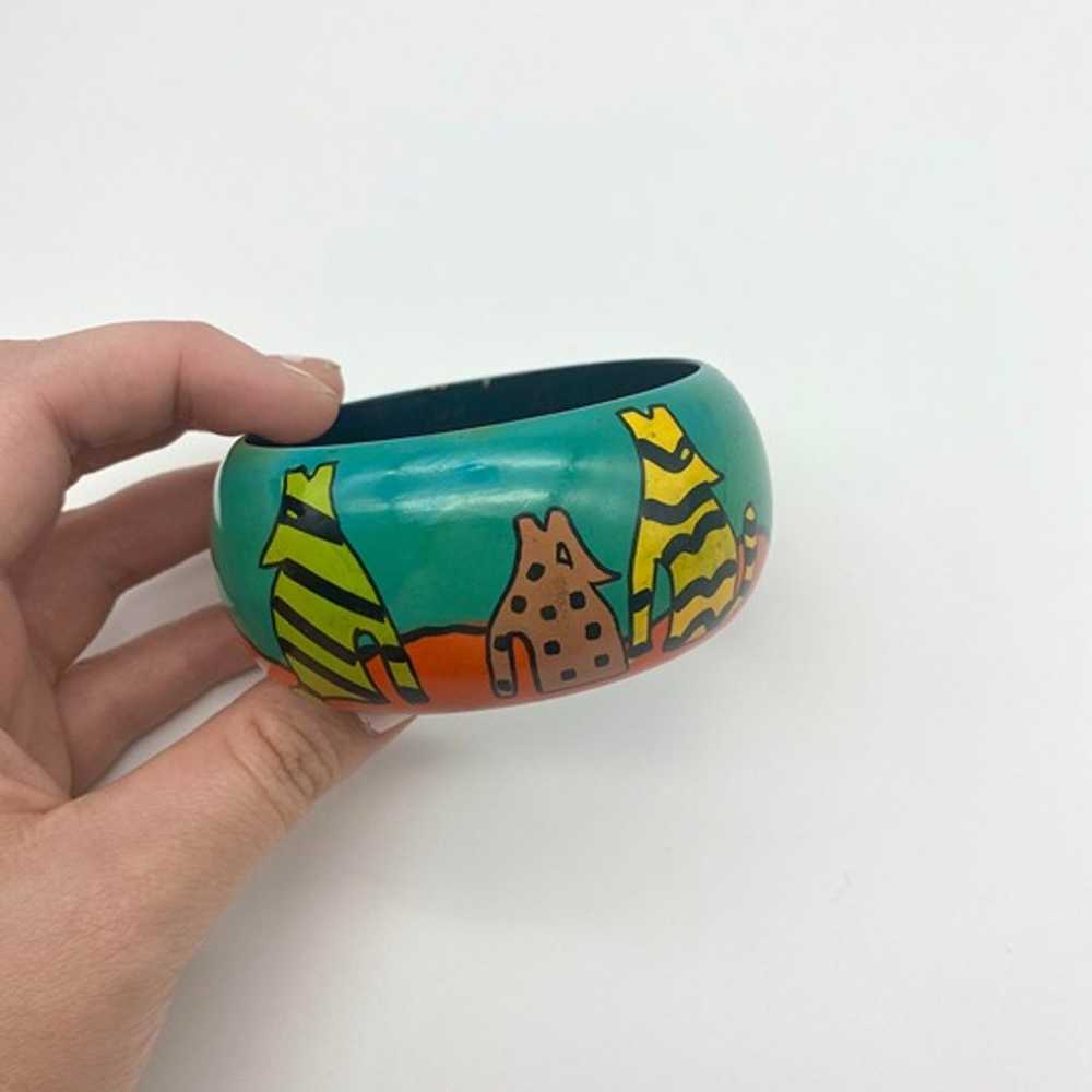 Vintage Hand Painted Wooden Cat Bangle - Vintage … - image 3