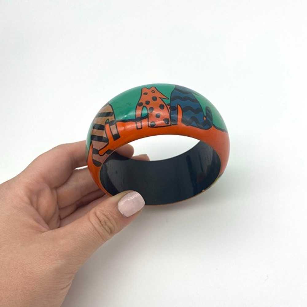 Vintage Hand Painted Wooden Cat Bangle - Vintage … - image 4