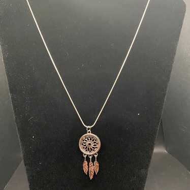 Vintage Silver Tone Dream Catcher Indigenous Feat… - image 1