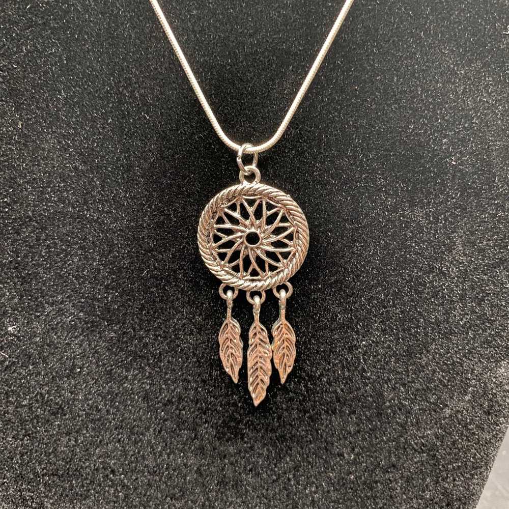 Vintage Silver Tone Dream Catcher Indigenous Feat… - image 2