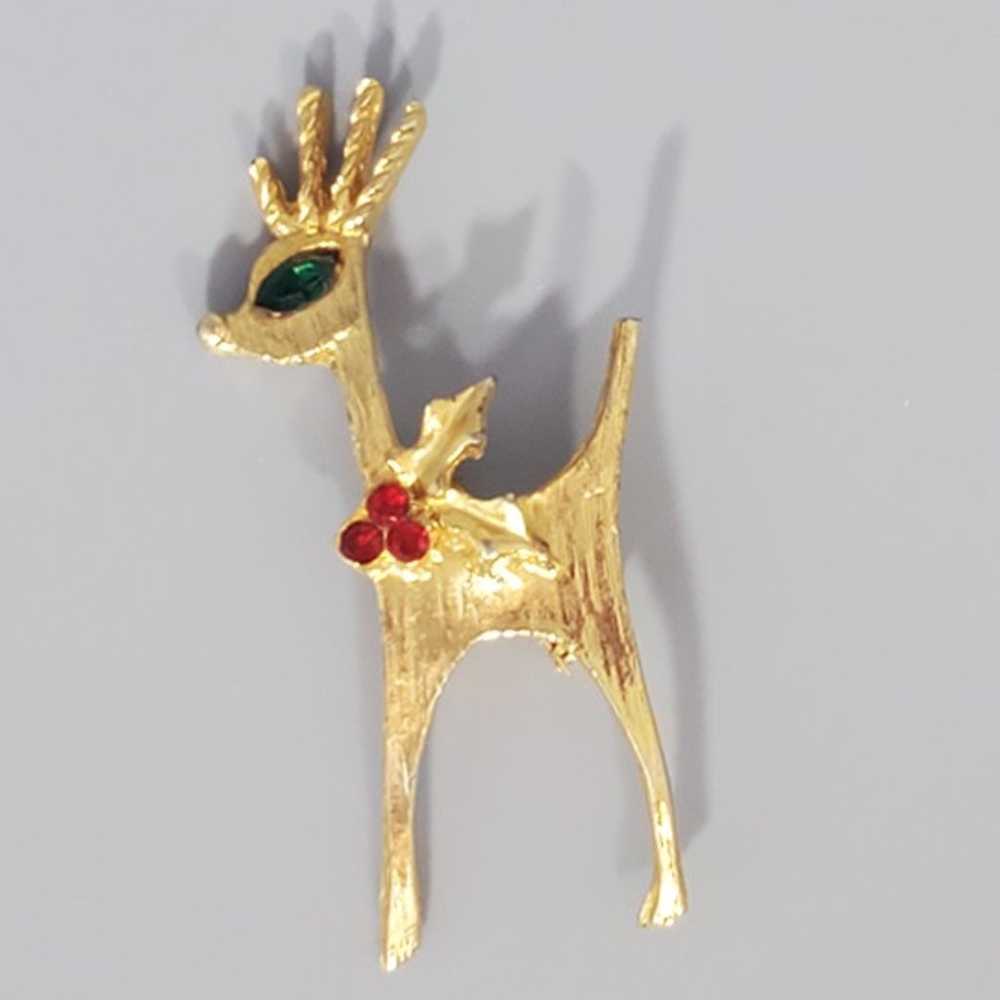 Reindeer Christmas pin brooch Vintage 1950-60 mid… - image 1