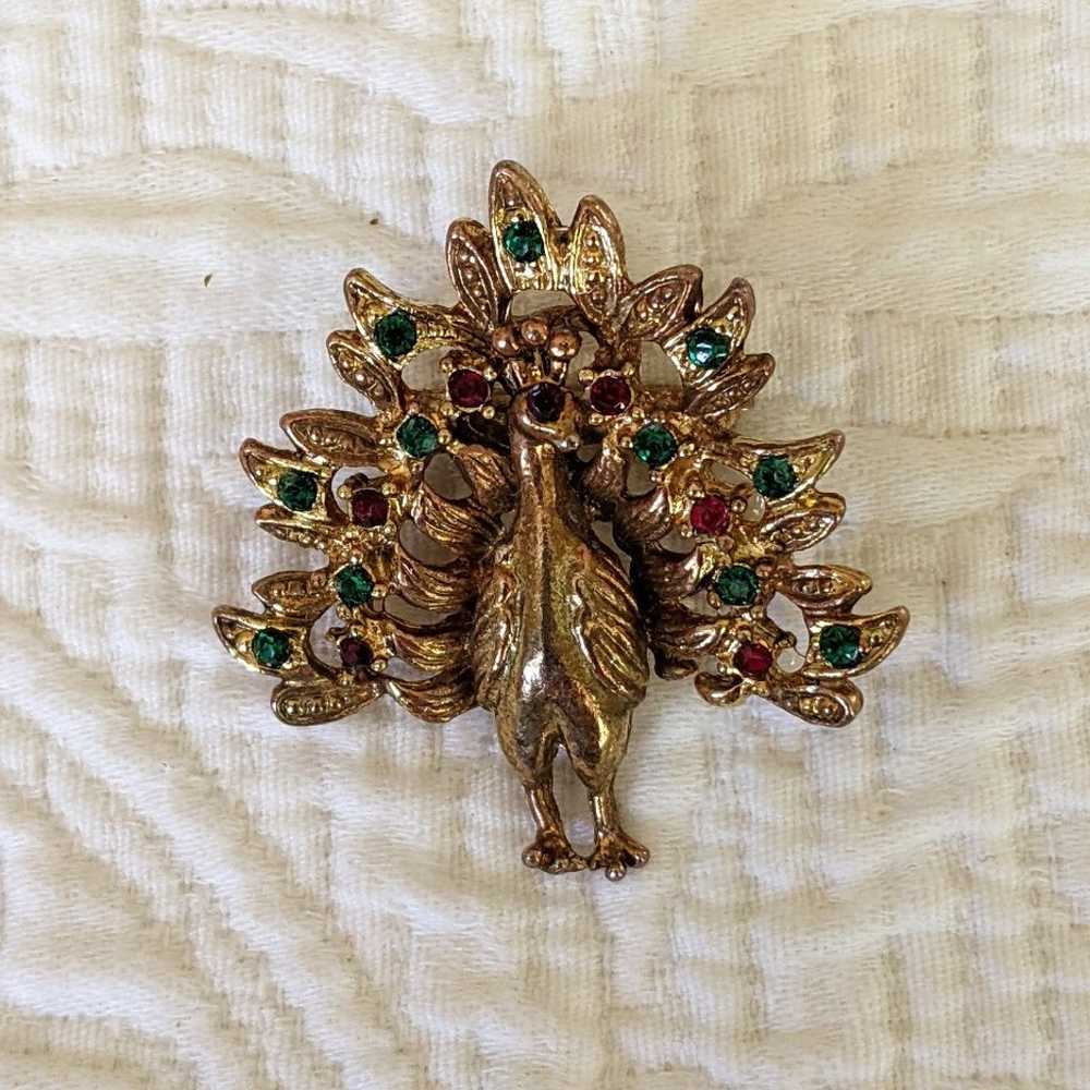 Vintage Gold Tone Peacock Pendant - image 1