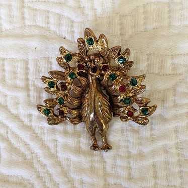 Vintage Gold Tone Peacock Pendant - image 1