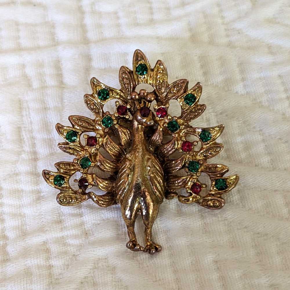 Vintage Gold Tone Peacock Pendant - image 5