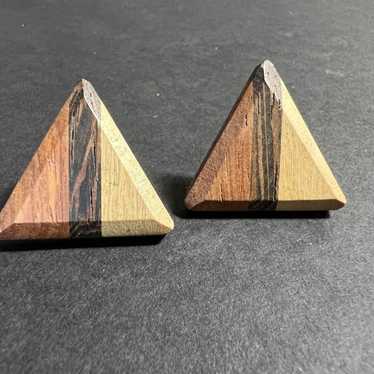 Vintage Wooden Triangle Earrings