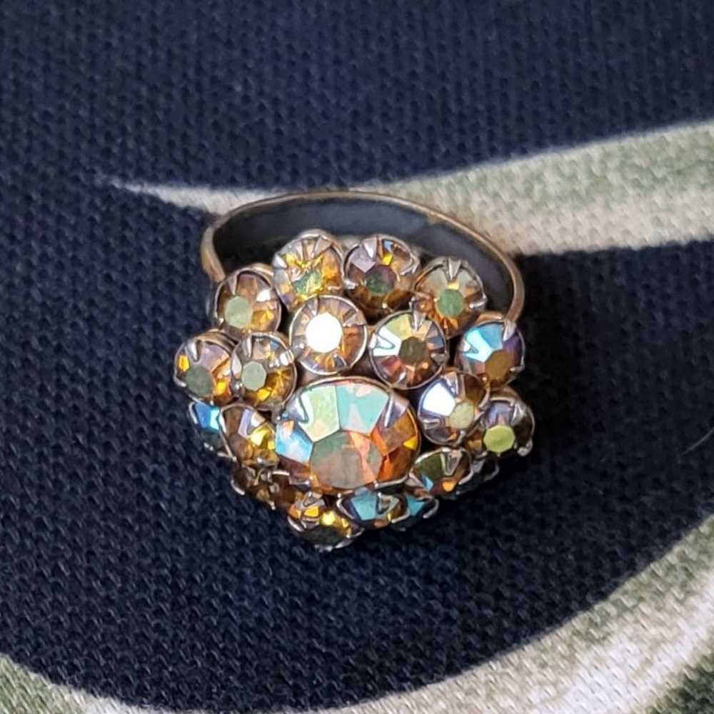 Vintage AB Rhinestone Dome Cluster Cocktail Ring - image 2