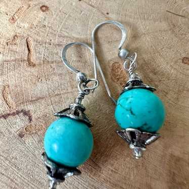 Vintage Turquoise Blue Dangle Bead Earrings - image 1