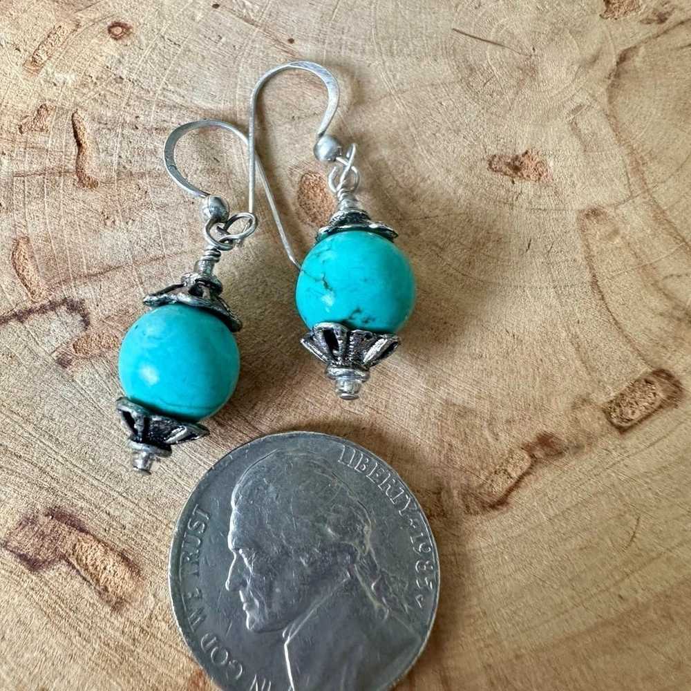 Vintage Turquoise Blue Dangle Bead Earrings - image 2