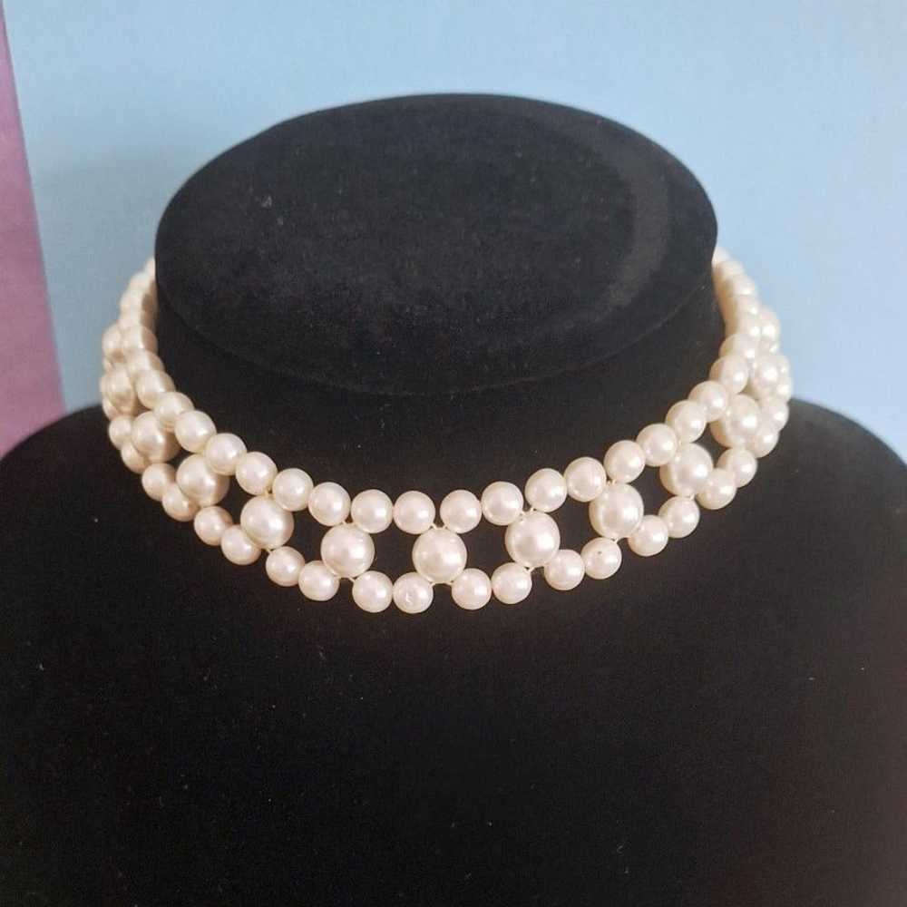 Vintage Faux Pearl Woven Choker Necklace - image 1