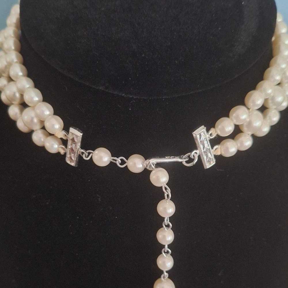 Vintage Faux Pearl Woven Choker Necklace - image 3