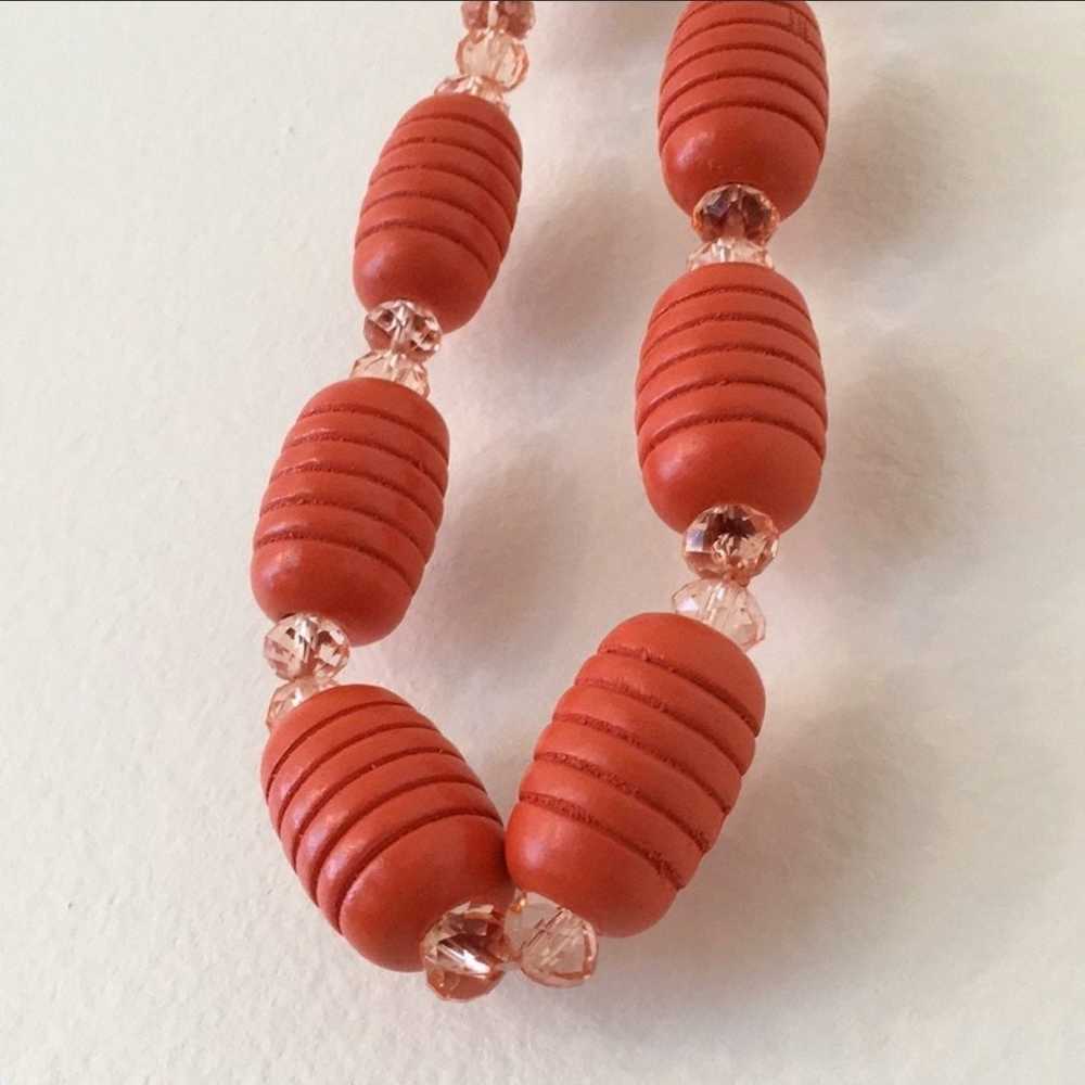 pink orange coral carved wood and plastic beads n… - image 4