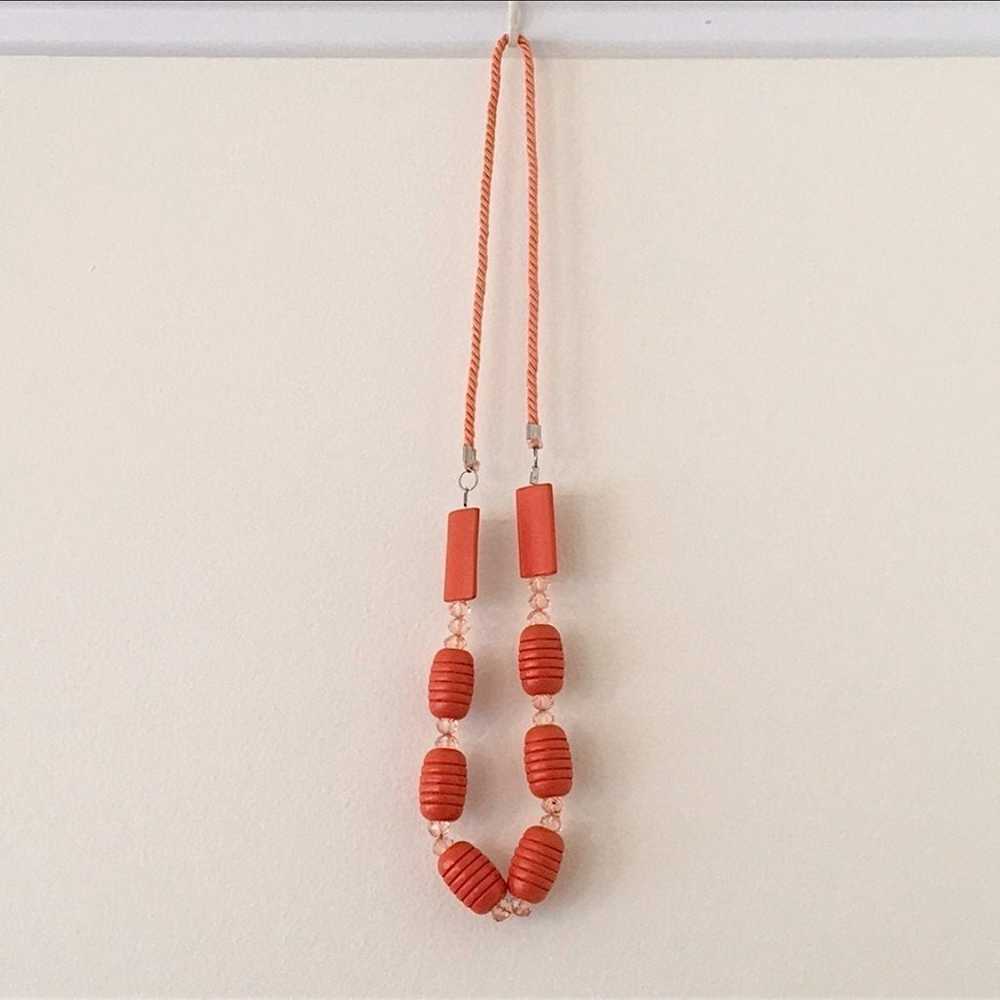 pink orange coral carved wood and plastic beads n… - image 9