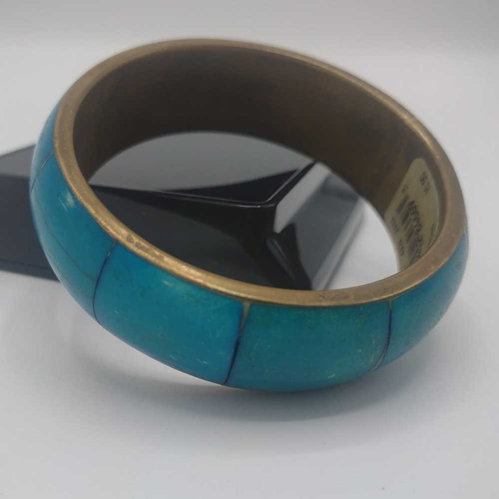 Vintage brass Nordstrom dyed blue bone bangle bra… - image 1