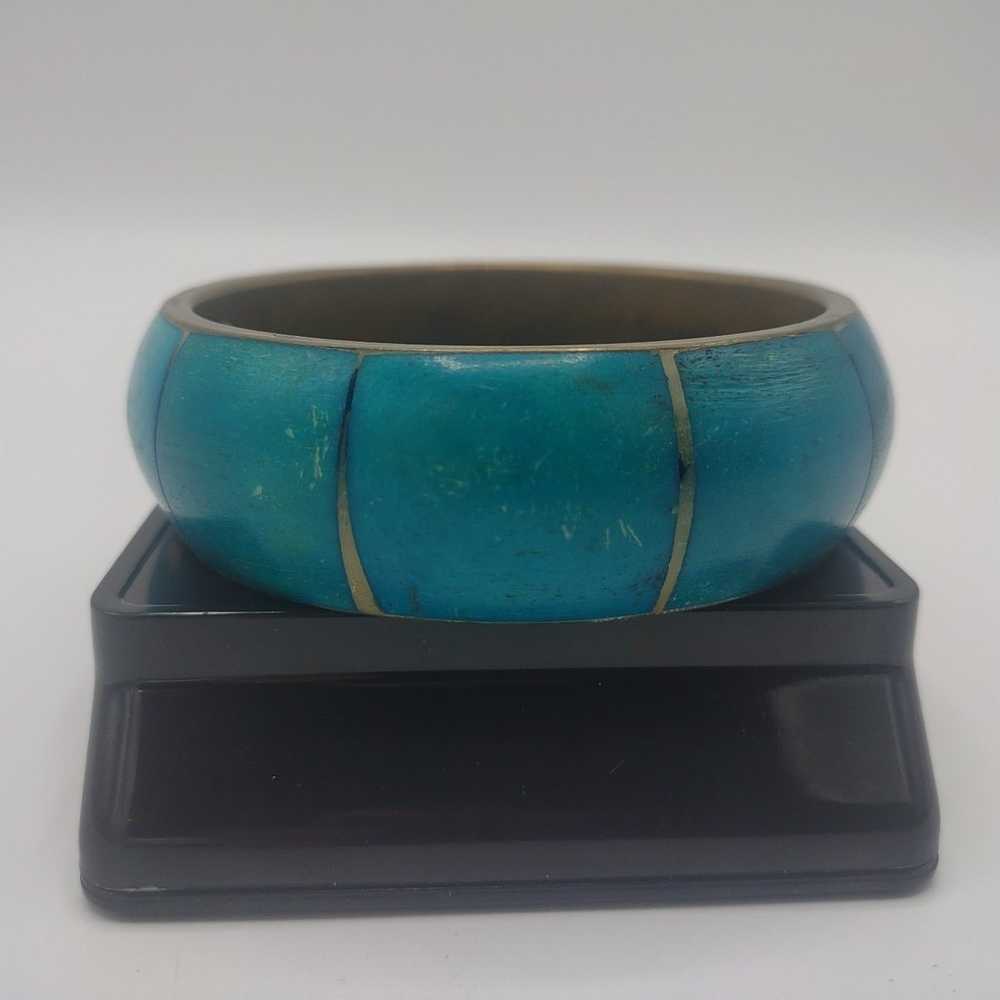 Vintage brass Nordstrom dyed blue bone bangle bra… - image 2