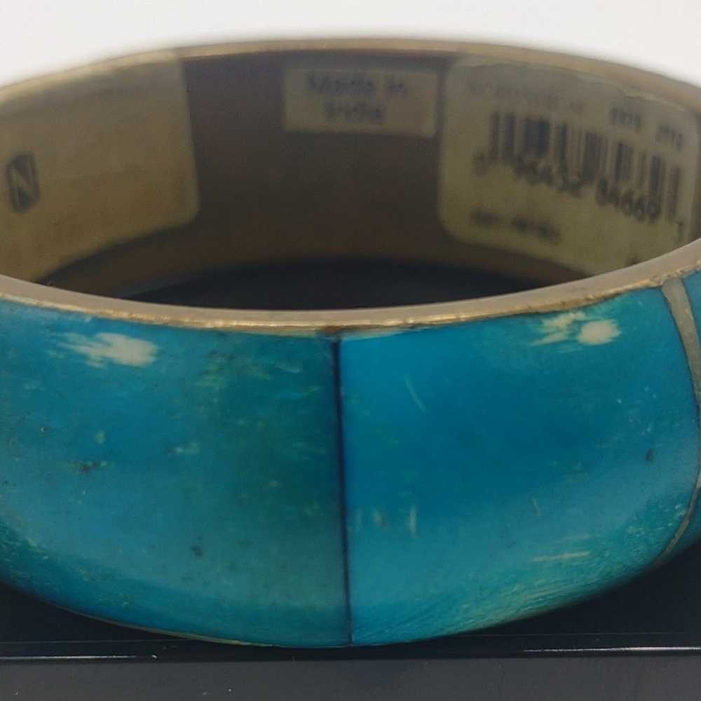 Vintage brass Nordstrom dyed blue bone bangle bra… - image 3