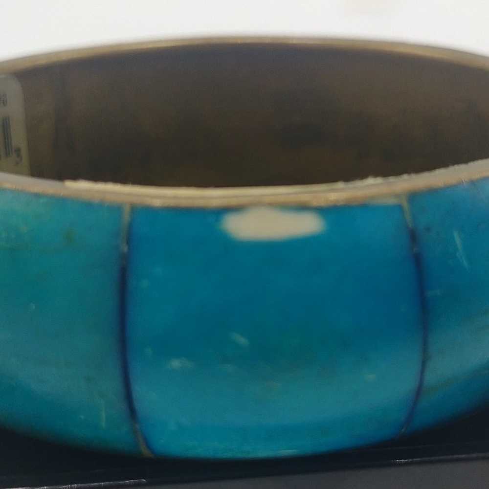 Vintage brass Nordstrom dyed blue bone bangle bra… - image 4