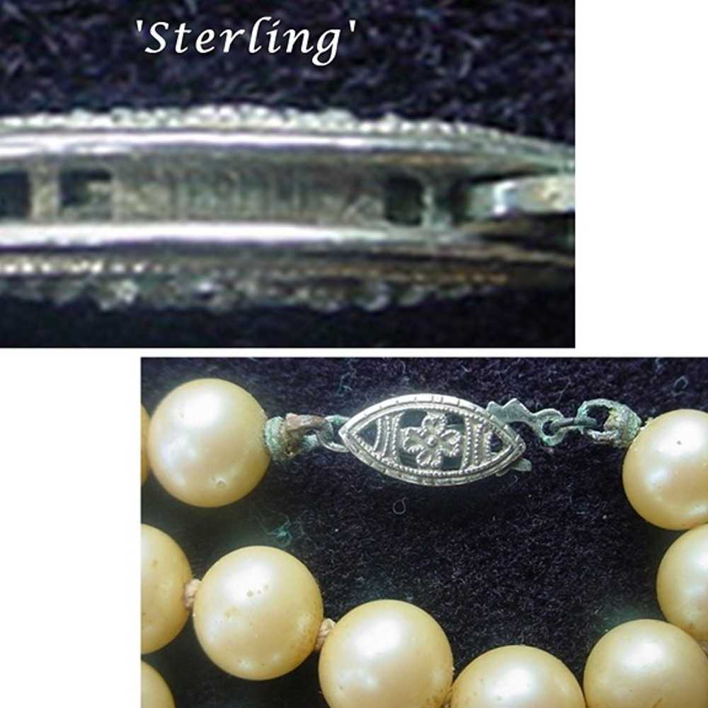 VINTAGE FAUX PEARL NECKLACE STERLING CLASP KNOTTE… - image 4