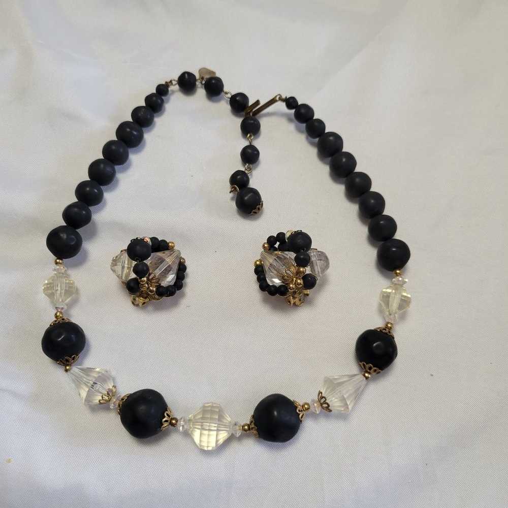 Vintage Judy Lee Signed Black & Crystal Beaded Ne… - image 1