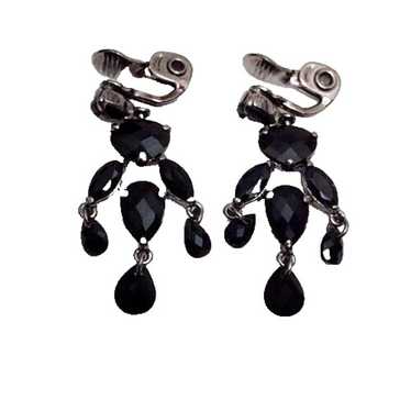 Vintage Monet Black Chandelier Clip On Earrings - image 1