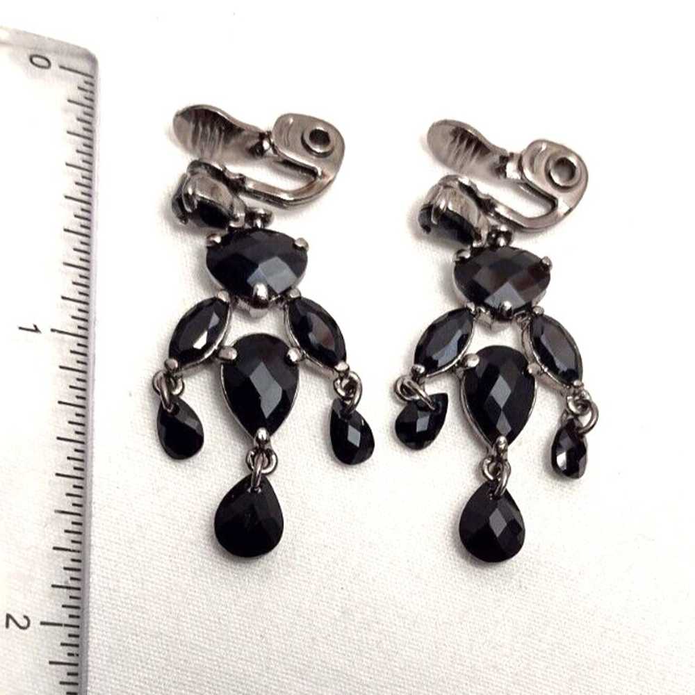 Vintage Monet Black Chandelier Clip On Earrings - image 2