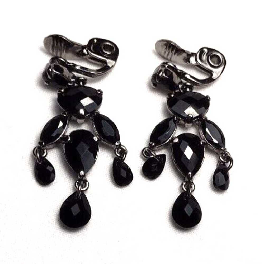 Vintage Monet Black Chandelier Clip On Earrings - image 3