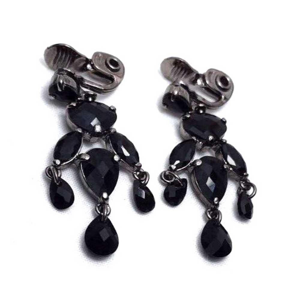 Vintage Monet Black Chandelier Clip On Earrings - image 5