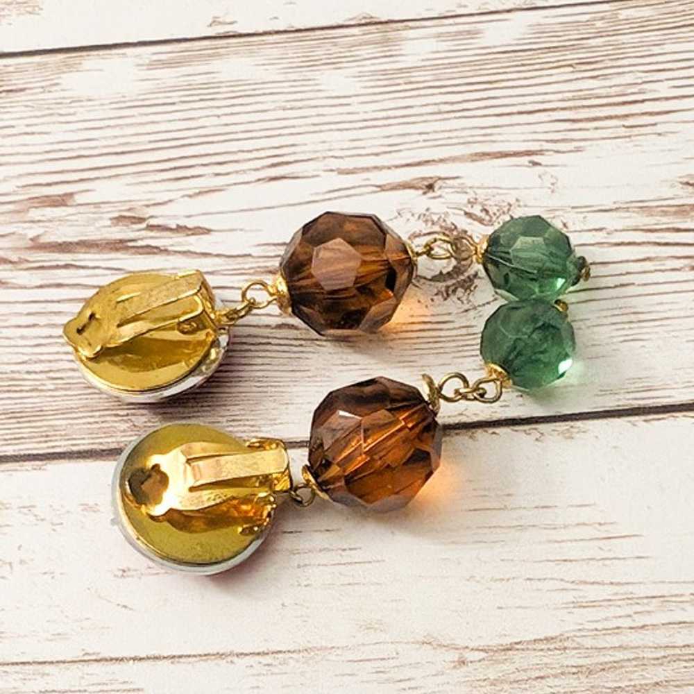 Vintage Clip On Earrings Red Tone, Amber Tone, Gr… - image 4