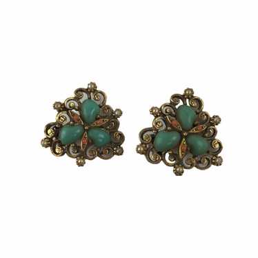 Vintage Costume Jewelry Green Earrings - image 1