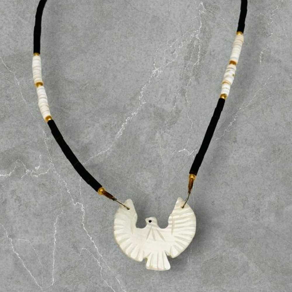 Vintage Mother of Pearl Eagle Pendant Necklace Wi… - image 3