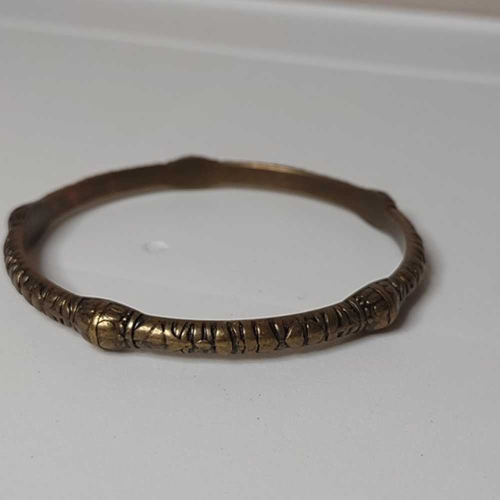 Vintage Heavy Metal Dark Gold Tone Bangle - image 3