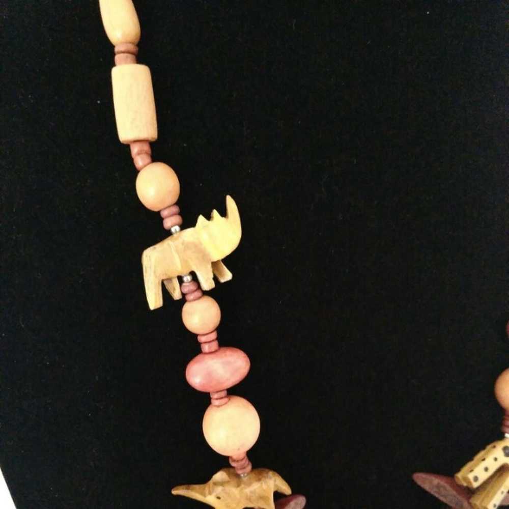 Vintage Wood Animals Bead Necklace Elephant Giraf… - image 3