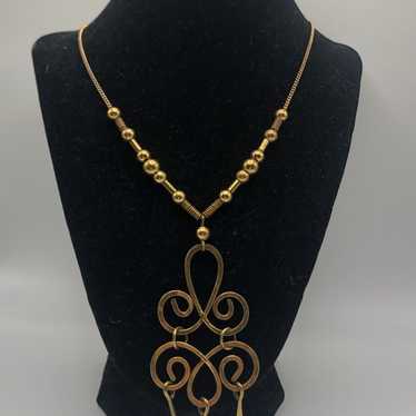 Ornate artisan swirling handmade metal work neckl… - image 1