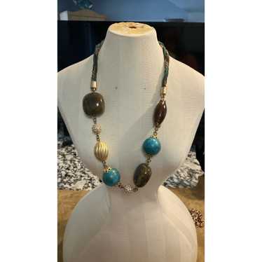 Chunky Faux Turquoise and Brown Chrysocolla & Aga… - image 1