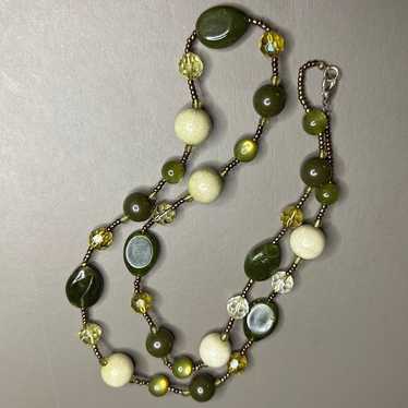 Various Shades Green Beads Different Shapes Brass… - image 1